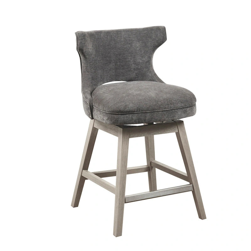 Tabouret de comptoir pivotant à 360° en tissu gris clair / beige / anthracite avec garniture cloutée – 1 place
