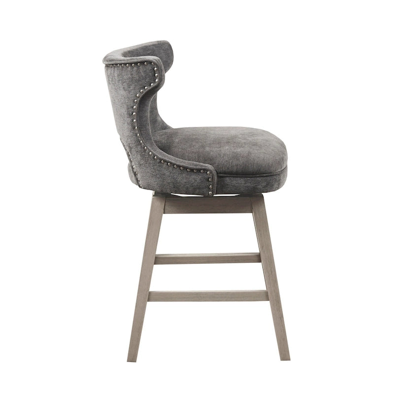 Tabouret de comptoir pivotant à 360° en tissu gris clair / beige / anthracite avec garniture cloutée – 1 place