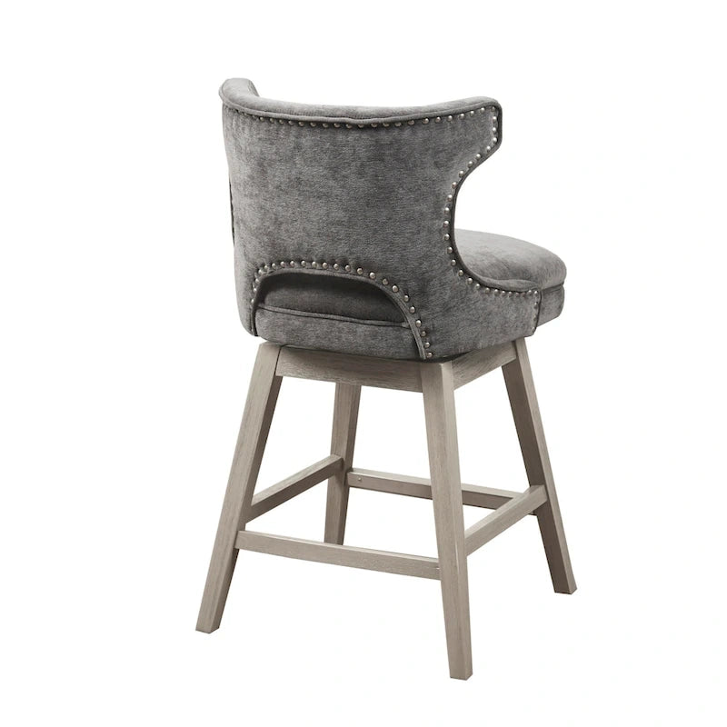 Tabouret de comptoir pivotant à 360° en tissu gris clair / beige / anthracite avec garniture cloutée – 1 place
