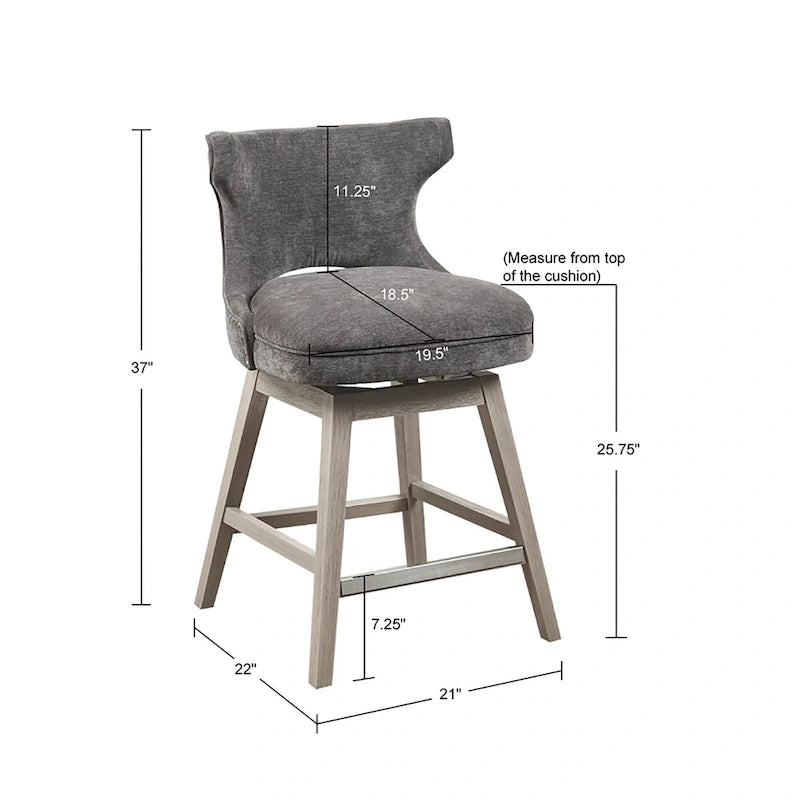 Tabouret de comptoir pivotant à 360° en tissu gris clair / beige / anthracite avec garniture cloutée – 1 place