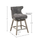 Tabouret de comptoir pivotant à 360° en tissu gris clair / beige / anthracite avec garniture cloutée – 1 place