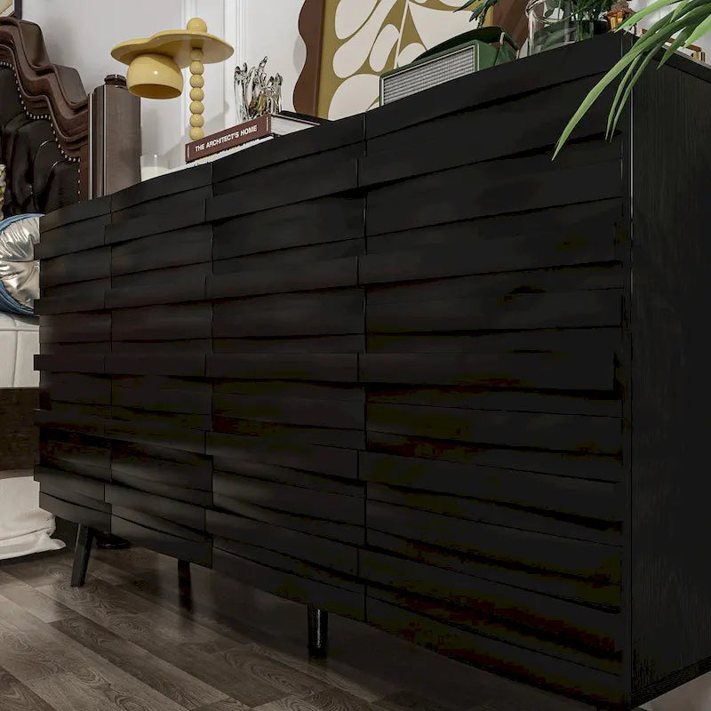 Bahut moderne noir avec étagères réglables et pieds en bois massif – 2 tailles