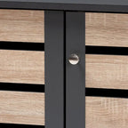 Contemporary 3-door Slatted Wood 14-pair Shoe Storage Cabinet