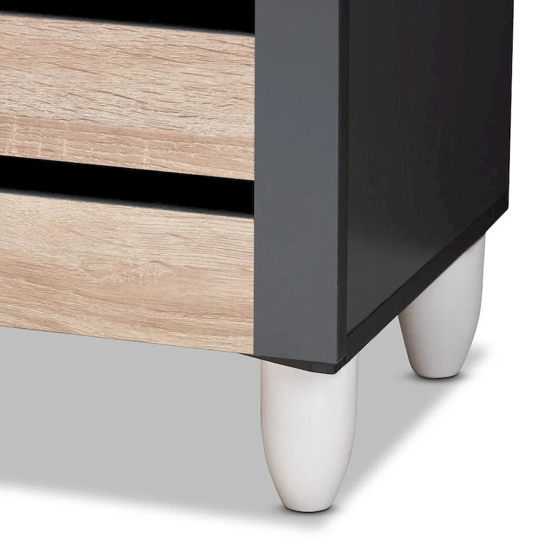 Meuble à chaussures 3 portes en bois à lattes Chêne et gris foncé – 14 paires
