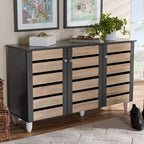 Meuble à chaussures 3 portes en bois à lattes Chêne et gris foncé – 14 paires