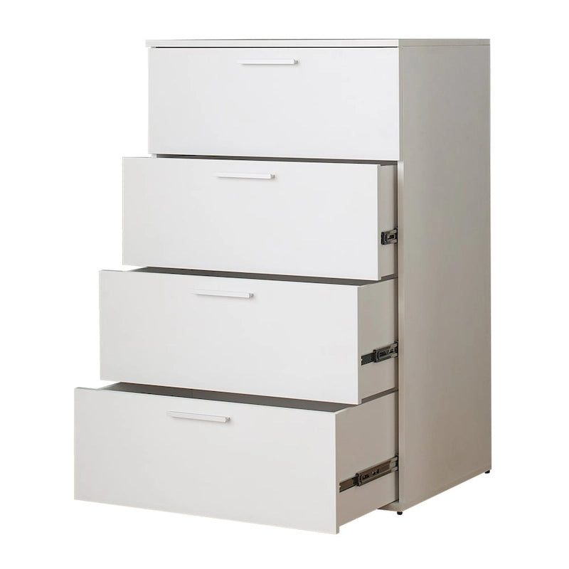 Commode de rangement jumbo 4 tiroirs style ferme marron / blanc / gris