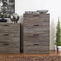 Commode de rangement jumbo 4 tiroirs style ferme marron / blanc / gris
