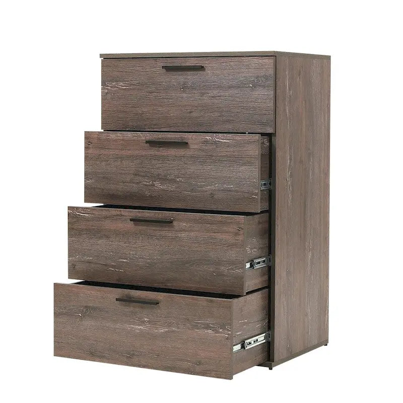 Commode de rangement jumbo 4 tiroirs style ferme marron / blanc / gris