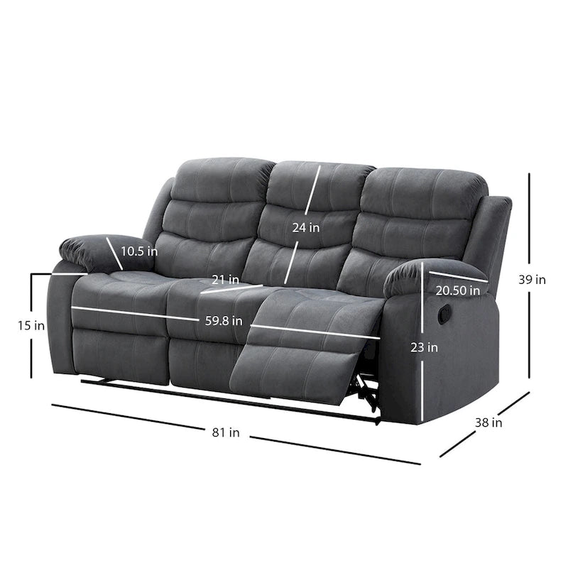 Canapé inclinable rembourré gris – 3 places avec double inclinaison