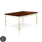 Table à manger cottage extensible 6-8 places bicolore chêne foncé et blanc vintage