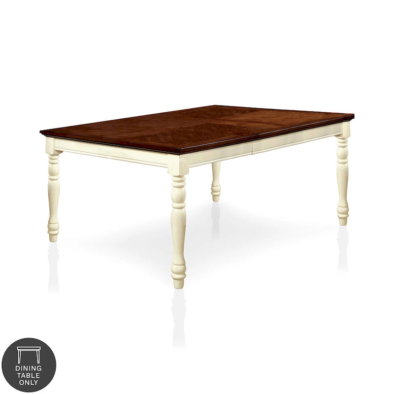 Table à manger cottage extensible 6-8 places bicolore chêne foncé et blanc vintage