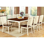 Table à manger cottage extensible 6-8 places bicolore chêne foncé et blanc vintage