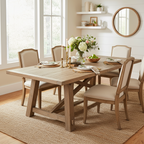 Table à manger extensible 8 places en acacia naturel vieilli avec piétement en X