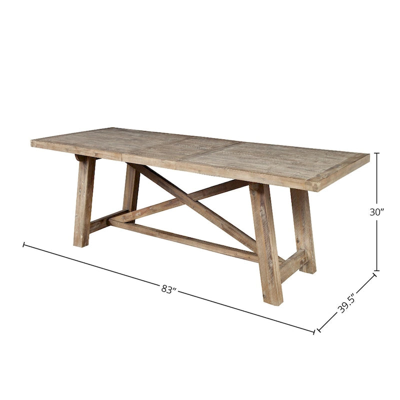 Table à manger extensible 8 places en acacia naturel vieilli avec piétement en X