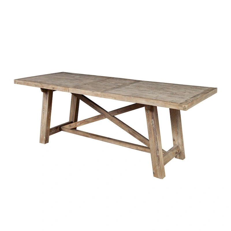 Table à manger extensible 8 places en acacia naturel vieilli avec piétement en X