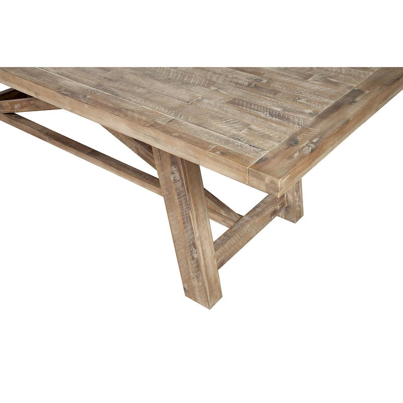 Table à manger extensible 8 places en acacia naturel vieilli avec piétement en X