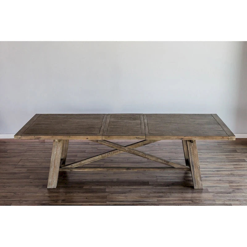 Table à manger extensible 8 places en acacia naturel vieilli avec piétement en X