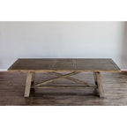 Table à manger extensible 8 places en acacia naturel vieilli avec piétement en X
