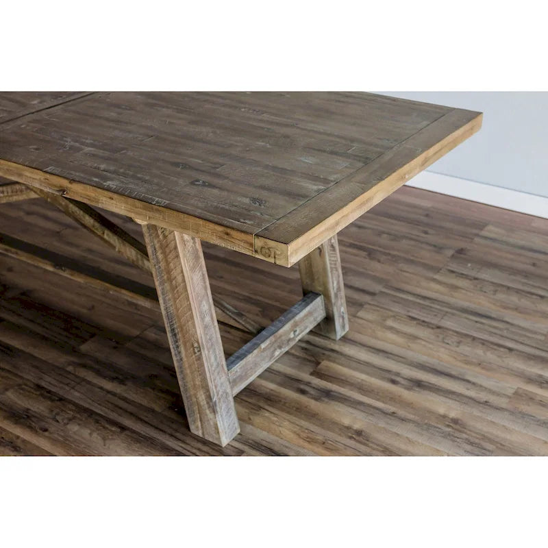 Table à manger extensible 8 places en acacia naturel vieilli avec piétement en X