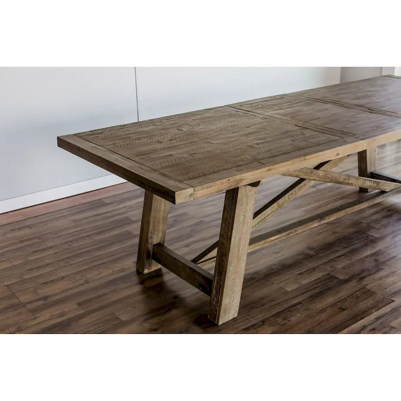 Table à manger extensible 8 places en acacia naturel vieilli avec piétement en X
