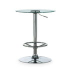 Table de bistrot ronde chromée à hauteur réglable avec plateau en verre – 2 places