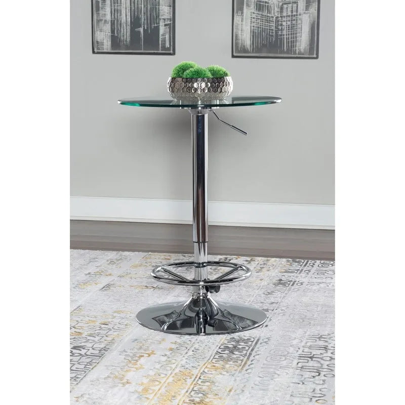Table de bistrot ronde chromée à hauteur réglable avec plateau en verre – 2 places