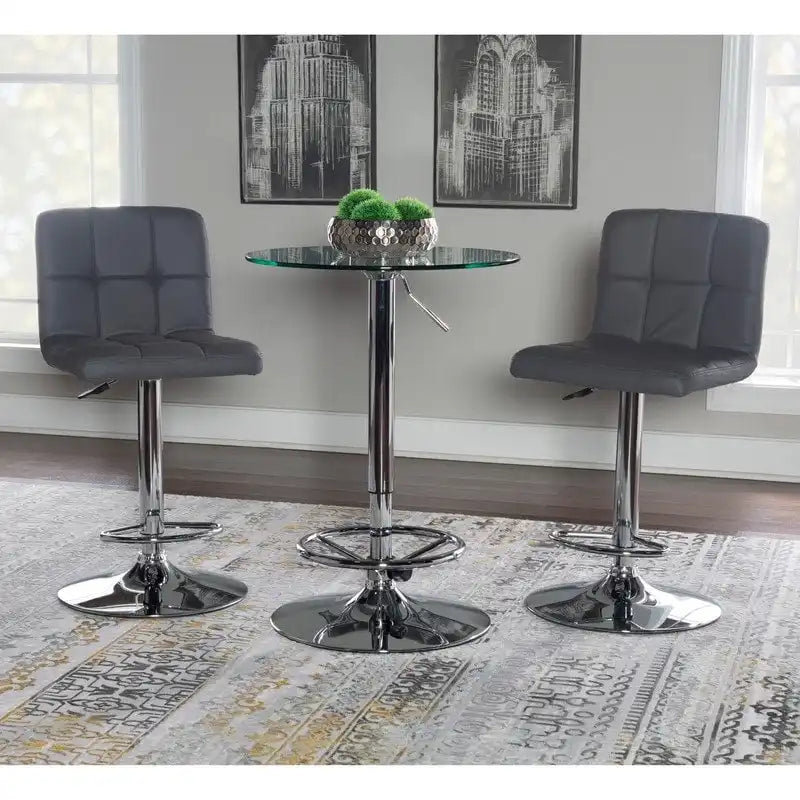 Table de bistrot ronde chromée à hauteur réglable avec plateau en verre – 2 places