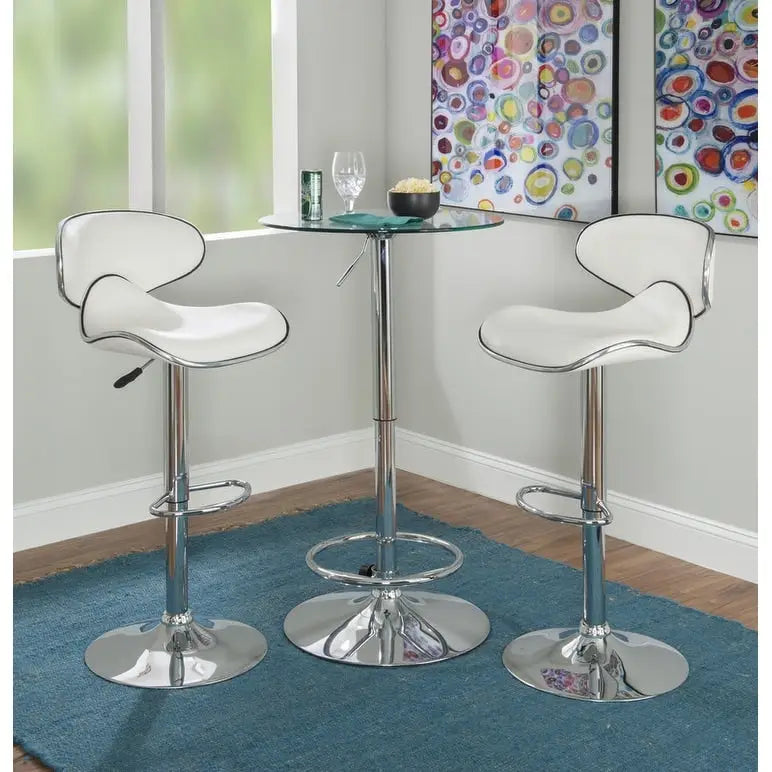 Table de bistrot ronde chromée à hauteur réglable avec plateau en verre – 2 places