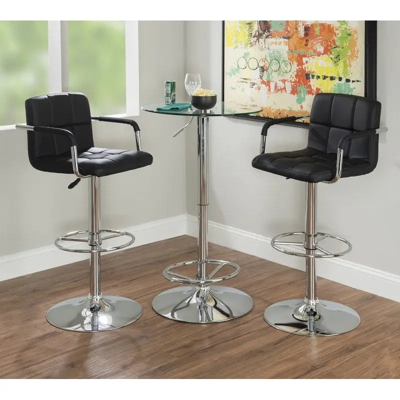 Table de bistrot ronde chromée à hauteur réglable avec plateau en verre – 2 places