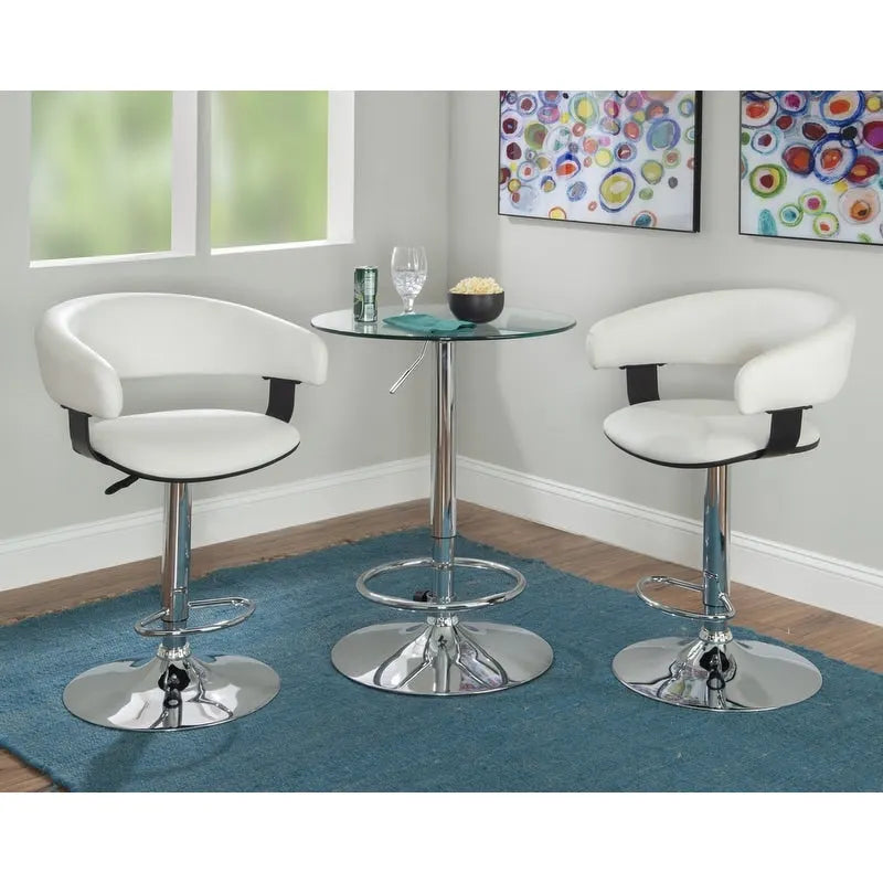 Table de bistrot ronde chromée à hauteur réglable avec plateau en verre – 2 places