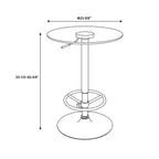 Table de bistrot ronde chromée à hauteur réglable avec plateau en verre – 2 places