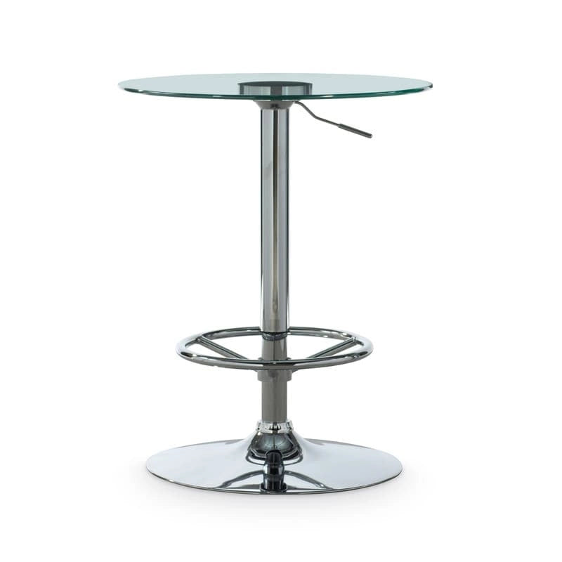 Table de bistrot ronde chromée à hauteur réglable avec plateau en verre – 2 places