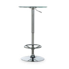 Table de bistrot ronde chromée à hauteur réglable avec plateau en verre – 2 places