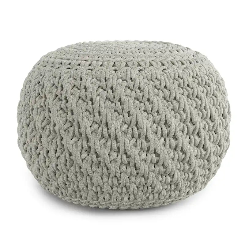 Pouf rond en tricot gris clair – Intérieur/extérieur, 1 place