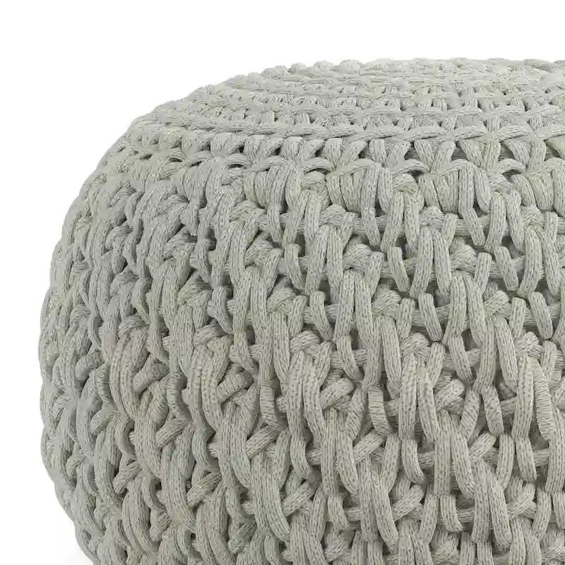 Pouf rond en tricot gris clair – Intérieur/extérieur, 1 place
