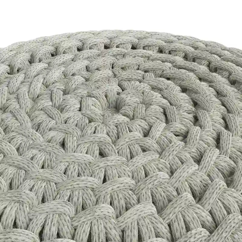 Pouf rond en tricot gris clair – Intérieur/extérieur, 1 place