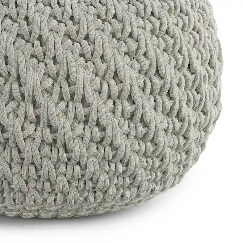 Pouf rond en tricot gris clair – Intérieur/extérieur, 1 place