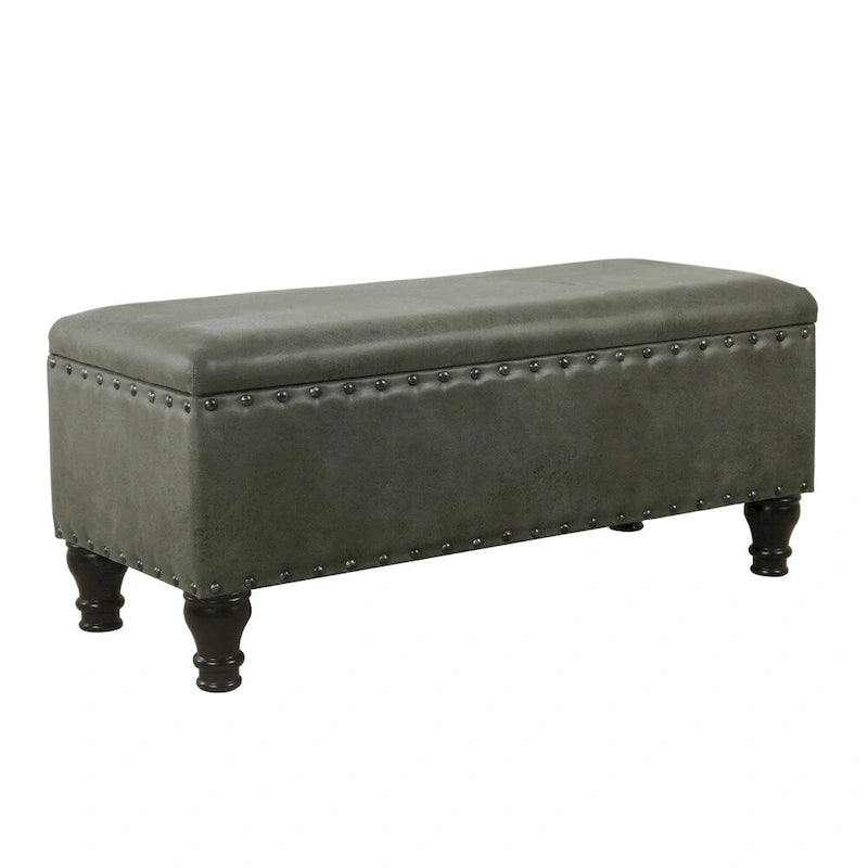 Banc de rangement en similicuir avec garniture cloutée – Plusieurs coloris