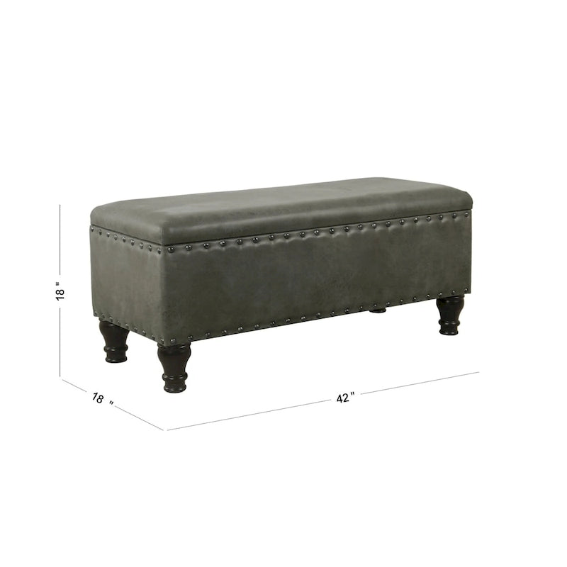 Banc de rangement en similicuir avec garniture cloutée – Plusieurs coloris