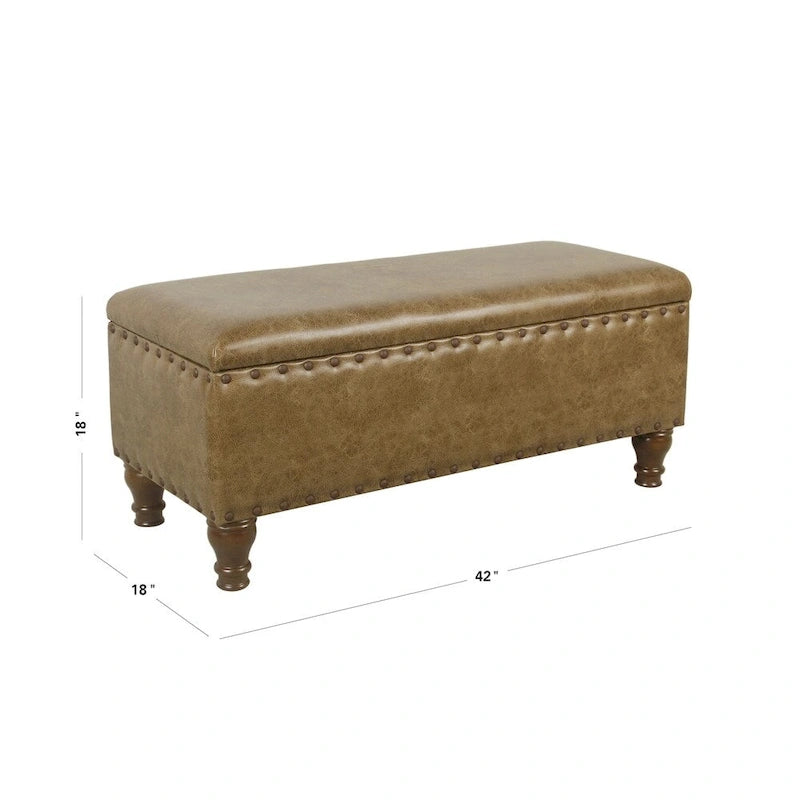 Banc de rangement en similicuir avec garniture cloutée – Plusieurs coloris
