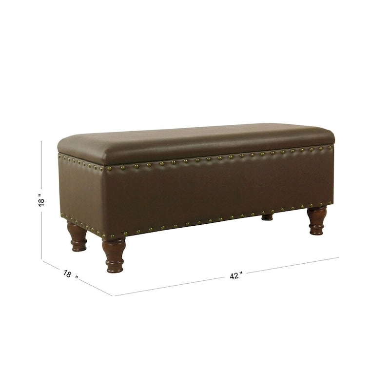Banc de rangement en similicuir avec garniture cloutée – Plusieurs coloris