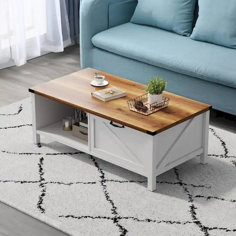 Table Basse Fermière avec Tiroir, Armoire et Étagère Ouverte – Plusieurs Couleurs
