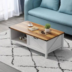 Table Basse Fermière avec Tiroir, Armoire et Étagère Ouverte – Plusieurs Couleurs