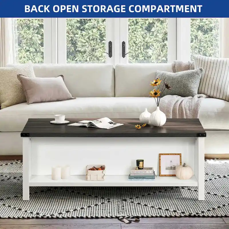 Table Basse Fermière avec Tiroir, Armoire et Étagère Ouverte – Plusieurs Couleurs