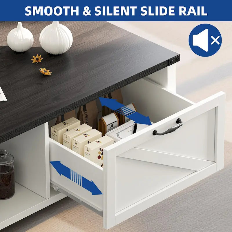 Table Basse Fermière avec Tiroir, Armoire et Étagère Ouverte – Plusieurs Couleurs