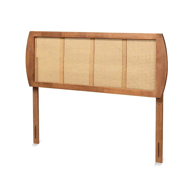 Tête de lit en frêne et noyer, rotin et hévéa, style Mid-Century – Grand lit / Très grand lit