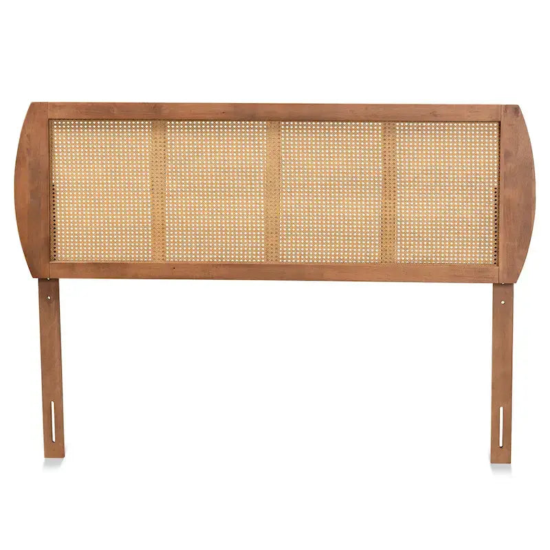 Tête de lit en frêne et noyer, rotin et hévéa, style Mid-Century – Grand lit / Très grand lit