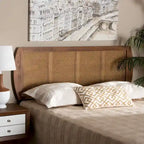 Tête de lit en frêne et noyer, rotin et hévéa, style Mid-Century – Grand lit / Très grand lit