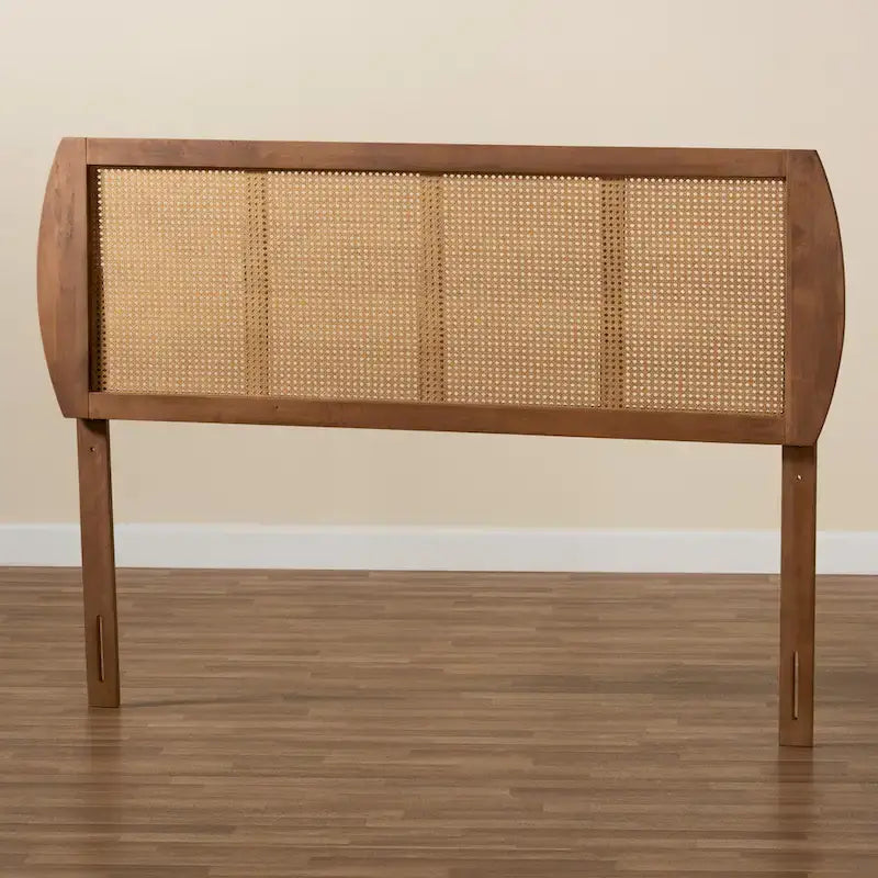 Tête de lit en frêne et noyer, rotin et hévéa, style Mid-Century – Grand lit / Très grand lit