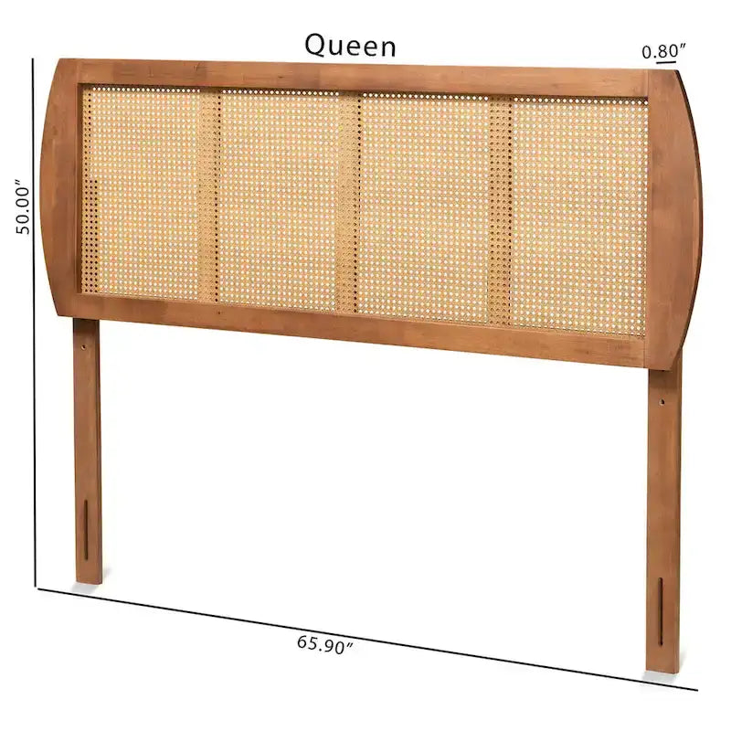 Tête de lit en frêne et noyer, rotin et hévéa, style Mid-Century – Grand lit / Très grand lit